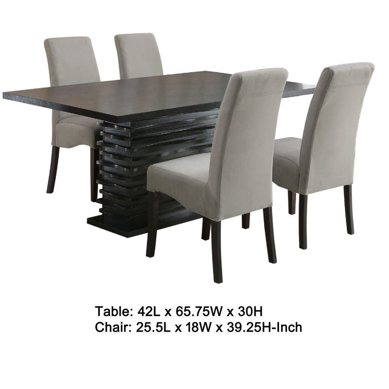 Pemberly Row 5 Piece Dining Table and 4 Chairs Set Black Pedestal Base Gray