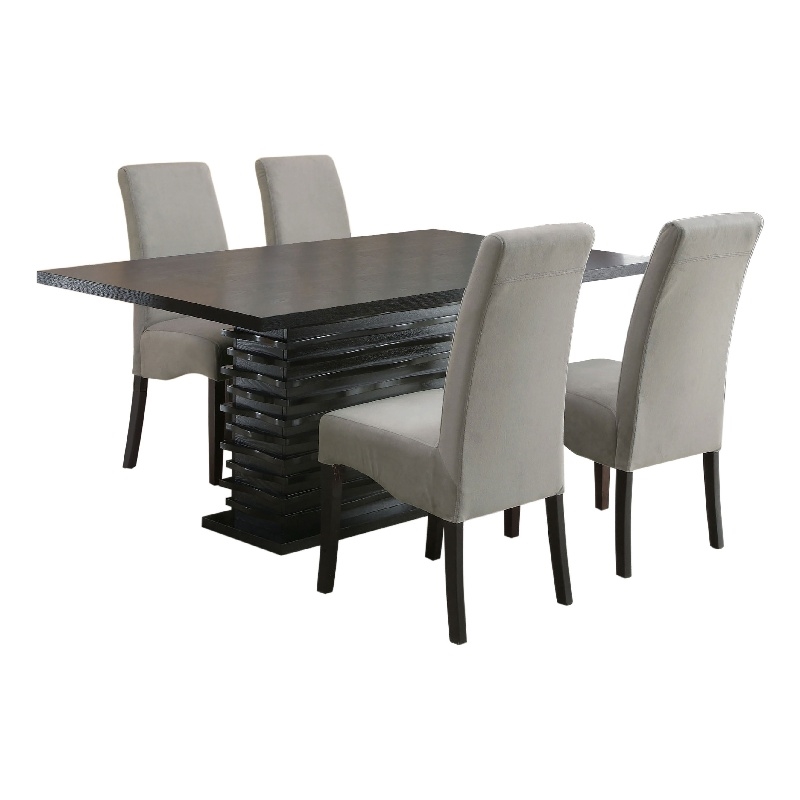 Pemberly Row 5 Piece Dining Table and 4 Chairs Set Black Pedestal Base Gray