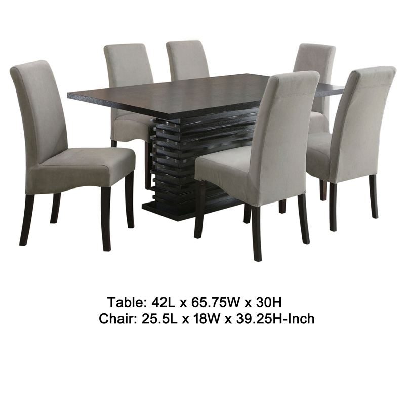 Pemberly Row 7 Piece Dining Table and 6 Chairs Set Black Pedestal Base Gray