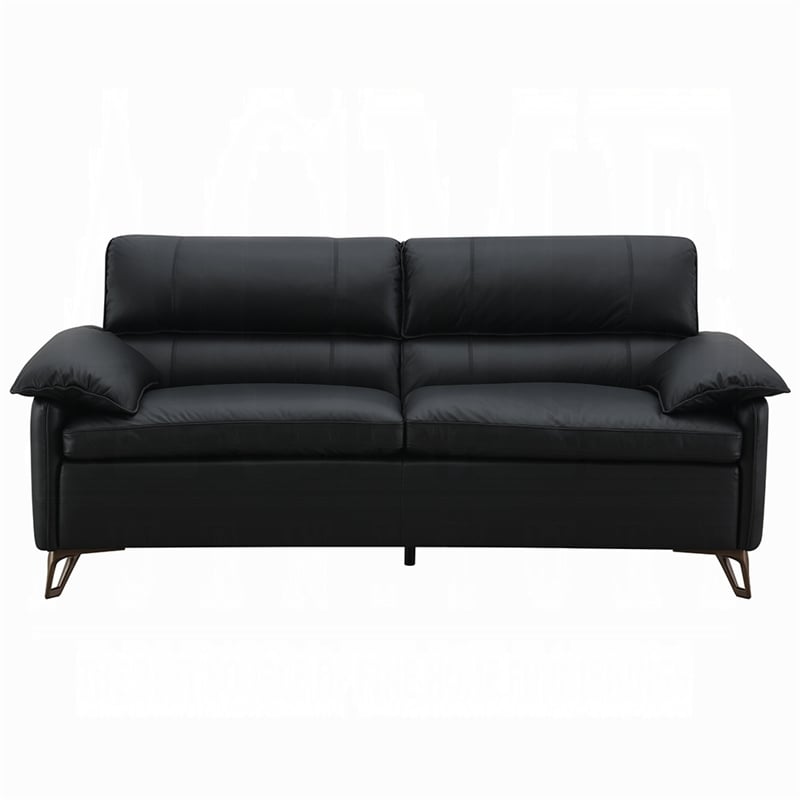 Pemberly Row 83 Inch Sofa in Sleek Black Top Grain Leather Bronze Metal