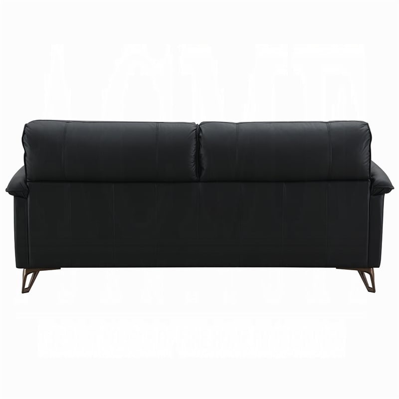 Pemberly Row 83 Inch Sofa in Sleek Black Top Grain Leather Bronze Metal