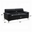 Pemberly Row 83 Inch Sofa in Sleek Black Top Grain Leather Bronze Metal