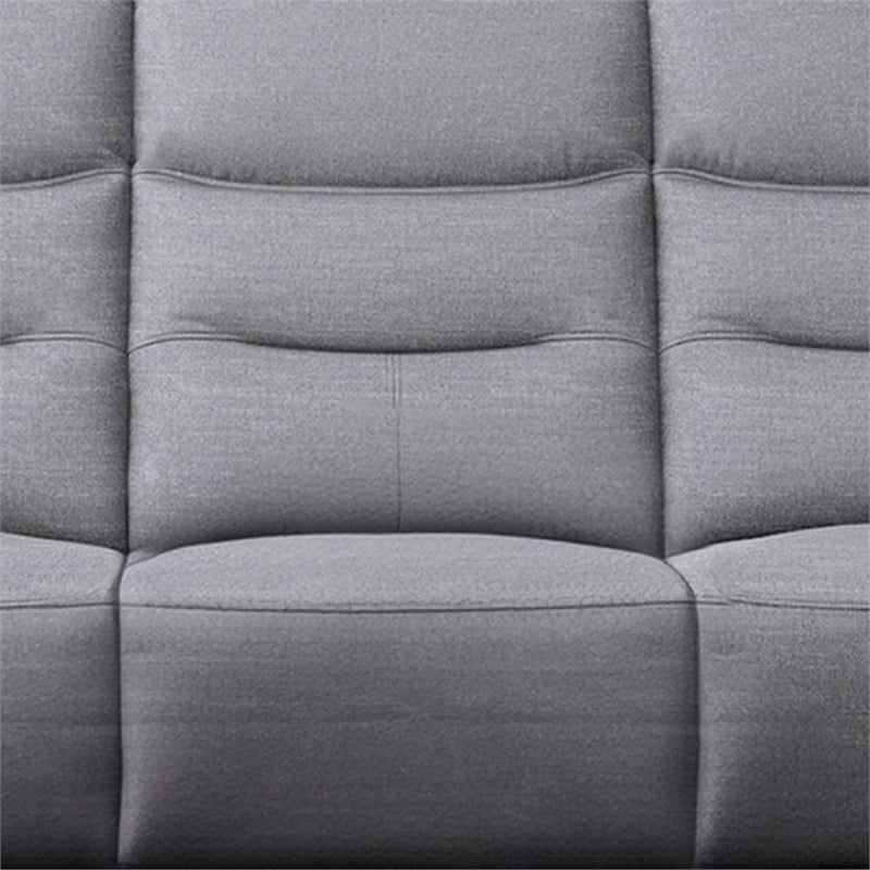 Pemberly Row 87 Inch Manual Recliner Sofa Scroll Arms in Solid Wood Gray Fabric