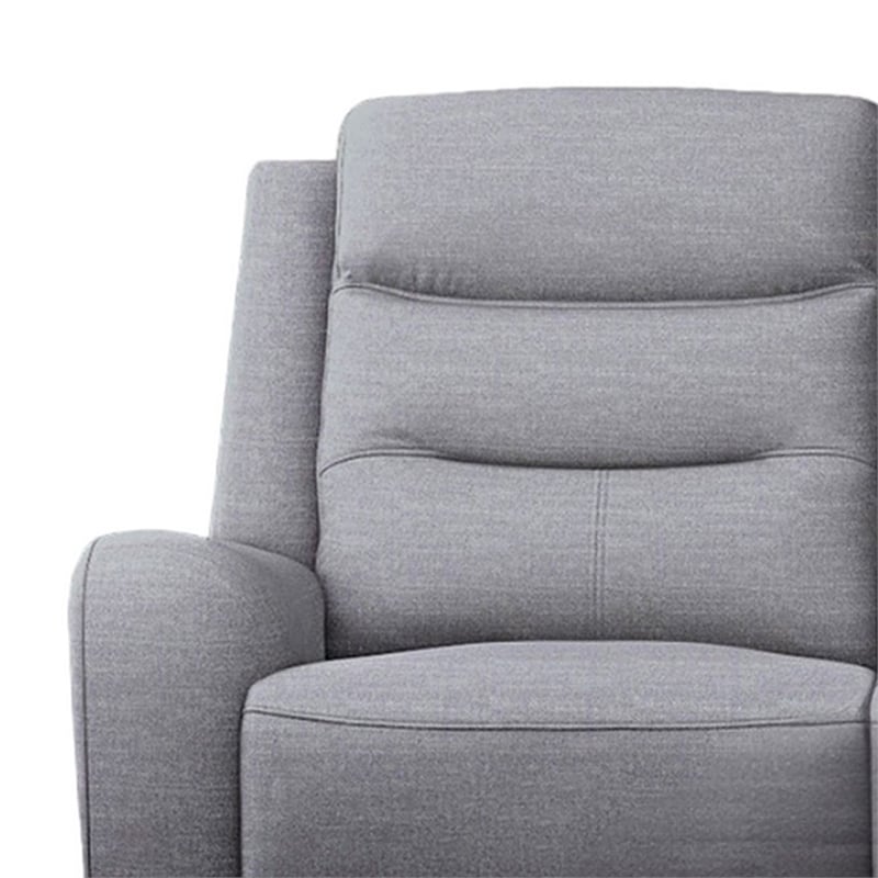 Pemberly Row 87 Inch Manual Recliner Sofa Scroll Arms in Solid Wood Gray Fabric