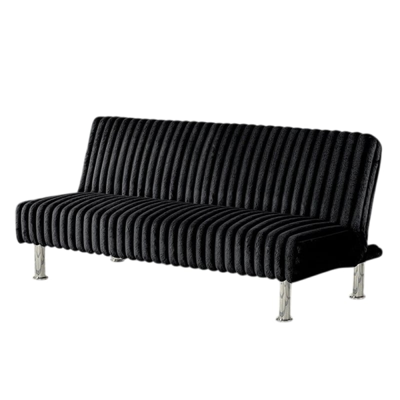 Pemberly Row Fold Out Futon Sofa Bed in Rich Black Modern Chrome Metal Legs