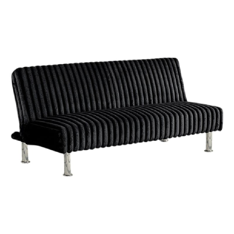 Pemberly Row Fold Out Futon Sofa Bed in Rich Black Modern Chrome Metal Legs