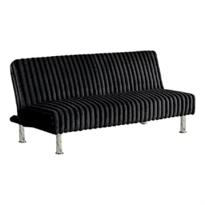 Pemberly Row Fold Out Futon Sofa Bed in Rich Black Modern Chrome Metal Legs