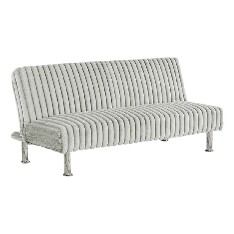 Pemberly Row Fold Out Futon Sofa Bed in Light Gray Modern Chrome Metal Legs