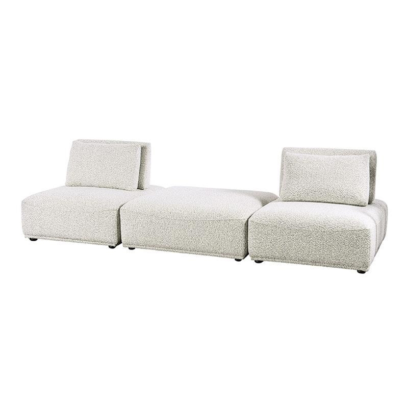 Pemberly Row 2 Seat Modular Sofa Square Ottoman in Gray Boucle Adjustable Back
