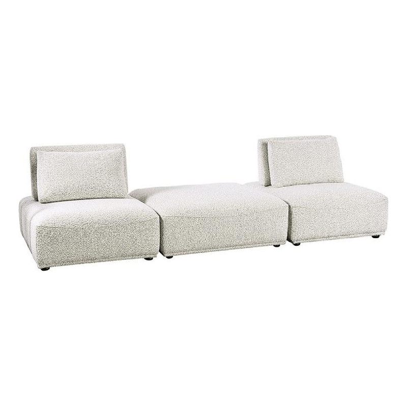 Pemberly Row 2 Seat Modular Sofa Square Ottoman in Gray Boucle Adjustable Back