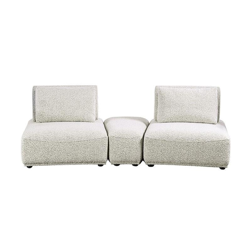 Pemberly Row Modular Curved 2 Seat Sofa Ottoman in Gray Boucle Adjustable Back