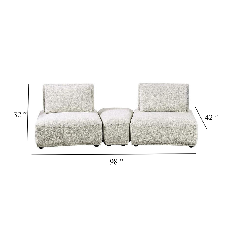 Pemberly Row Modular Curved 2 Seat Sofa Ottoman in Gray Boucle Adjustable Back