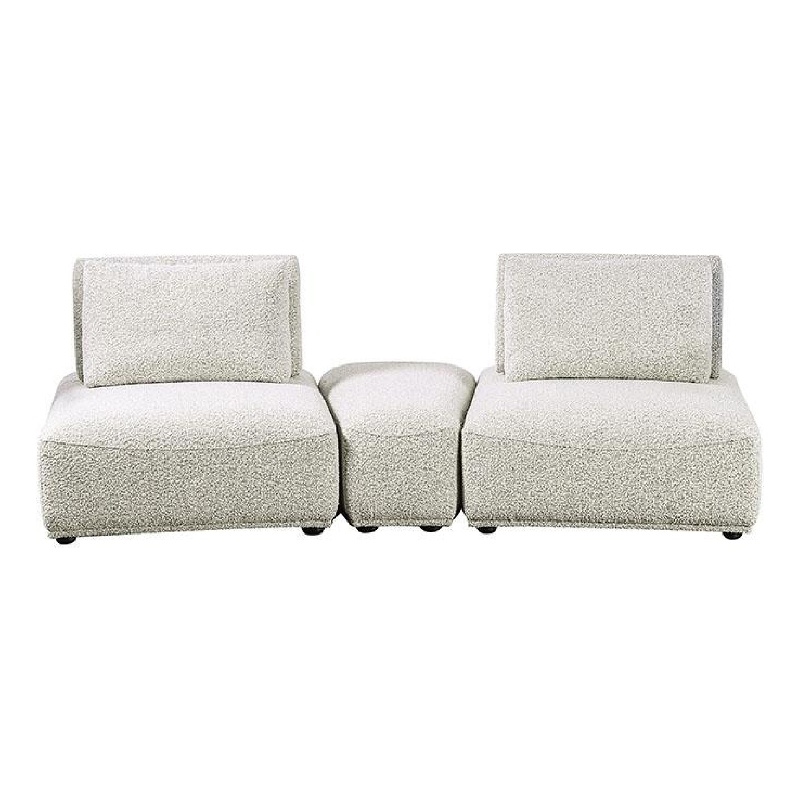 Pemberly Row Modular Curved 2 Seat Sofa Ottoman in Gray Boucle Adjustable Back