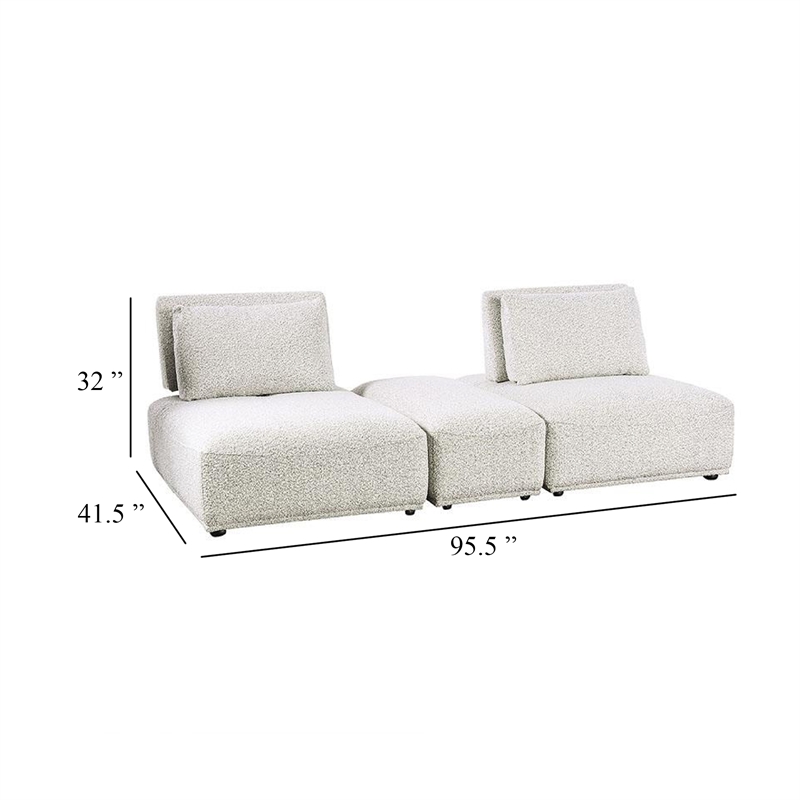 Pemberly Row Modular 2 Seat Sofa Small Ottoman in Light Gray Adjustable Back