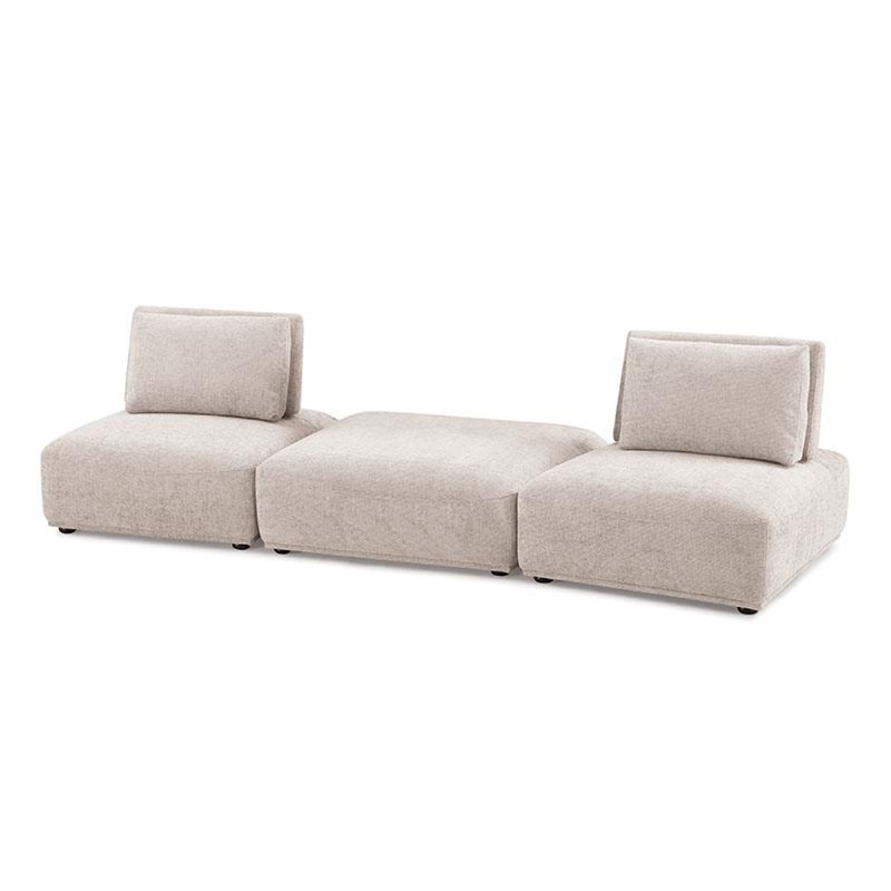 Pemberly Row 114 Inch Modular 2 Seat Sofa Square Ottoman in Light Brown Boucle