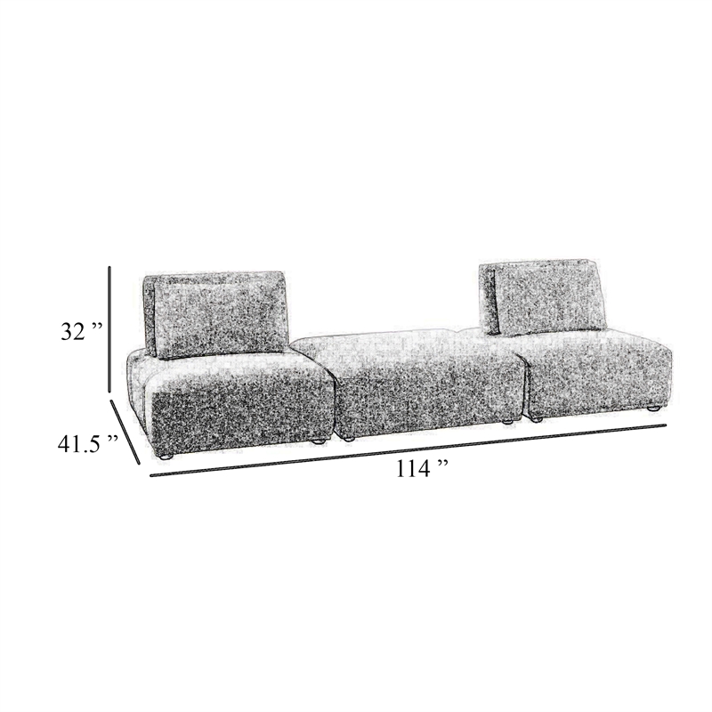 Pemberly Row 114 Inch Modular 2 Seat Sofa Square Ottoman in Light Brown Boucle