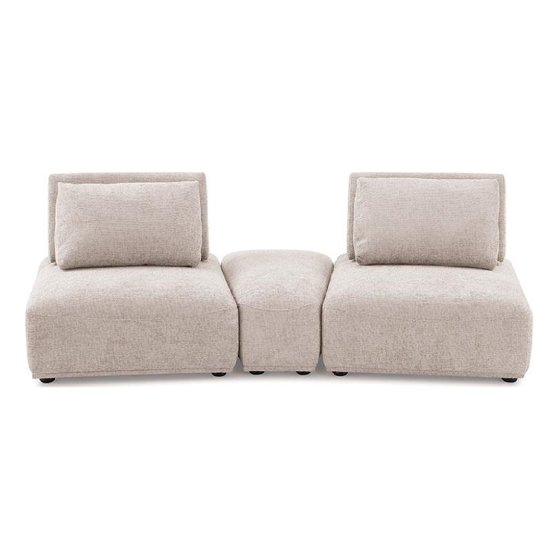 Pemberly Row Modular Curved 2 Seat Sofa in Light Brown Boucle Adjustable Back