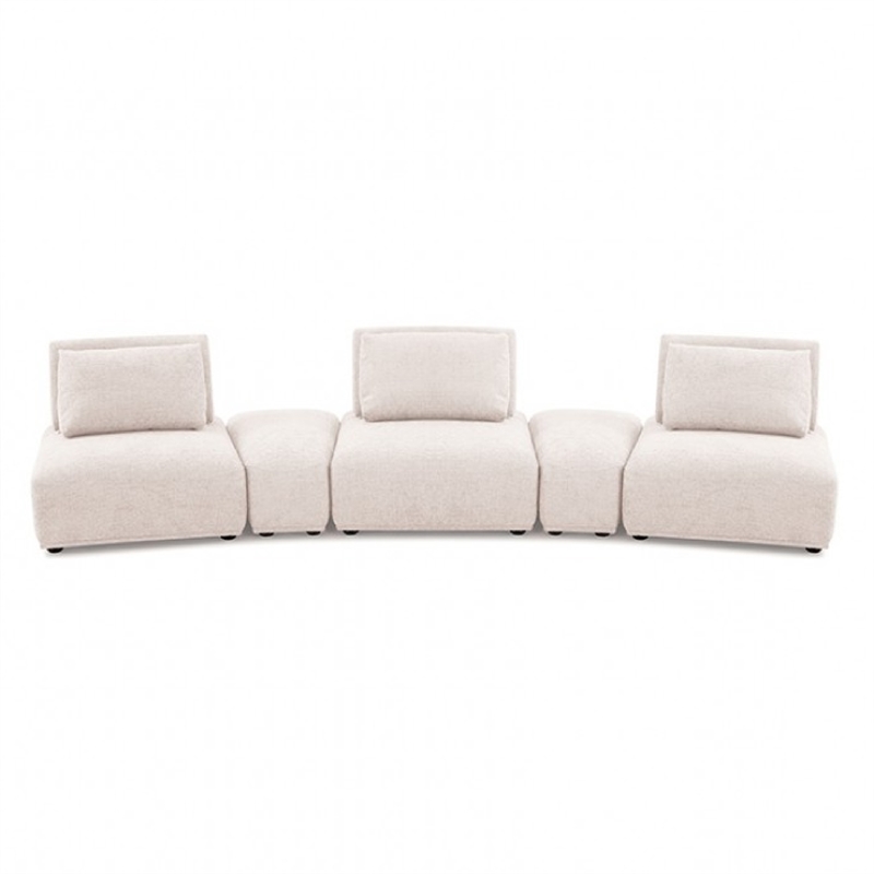Pemberly Row Modular Curved 3 Seat Sofa in Light Brown Boucle Adjustable Backs