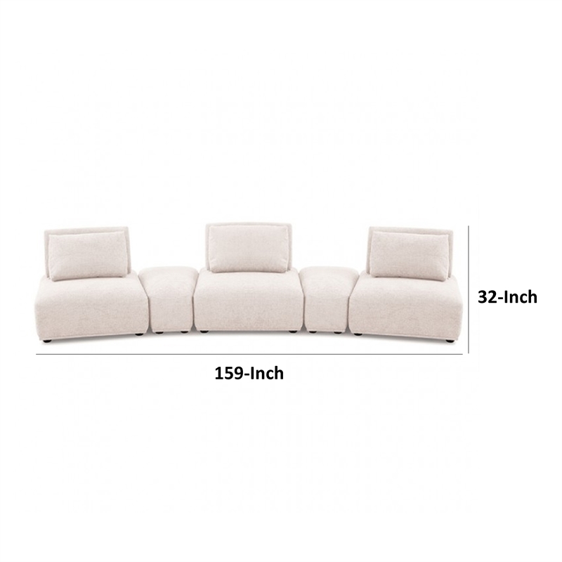 Pemberly Row Modular Curved 3 Seat Sofa in Light Brown Boucle Adjustable Backs