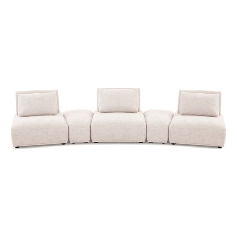 Pemberly Row Modular Curved 3 Seat Sofa in Light Brown Boucle Adjustable Backs