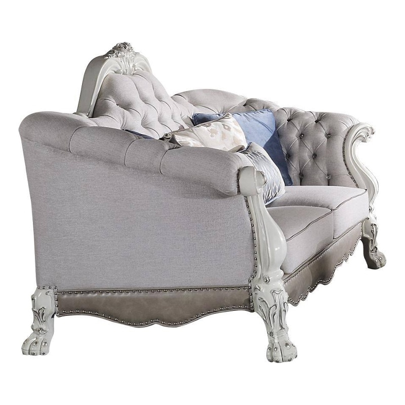 Pemberly Row 96 Inch Sofa 7 Throw Pillows Classical in Bone White Faux Leather