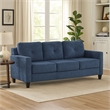 Pemberly Row 78 Inch Sofa Track Armrest in Blue Fabric Seat with Tufted Backrest