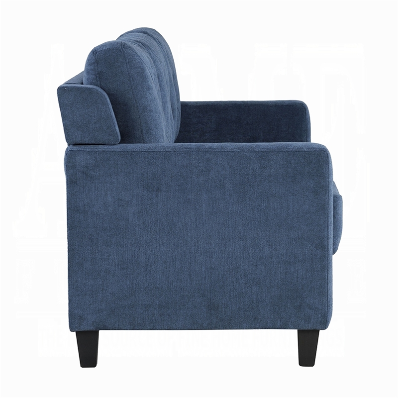 Pemberly Row 78 Inch Sofa Track Armrest in Blue Fabric Seat with Tufted Backrest