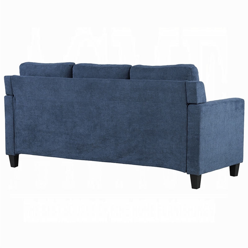 Pemberly Row 78 Inch Sofa Track Armrest in Blue Fabric Seat with Tufted Backrest