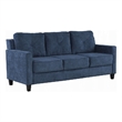 Pemberly Row 78 Inch Sofa Track Armrest in Blue Fabric Seat with Tufted Backrest