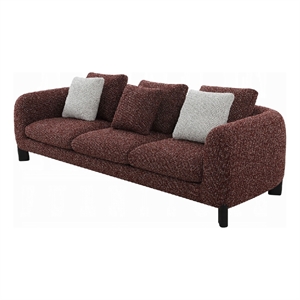 Pemberly Row 109 Inch Sofa with 3 Accent Pillows in Maroon Wine Red Tweed Fabric