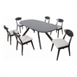 Pemberly Row 7 Piece Dining Table Set 6 Fabric Chairs 3D Cut Edges Black Wood