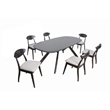 Pemberly Row 7 Piece Dining Table Set 6 Fabric Chairs 3D Cut Edges Black Wood