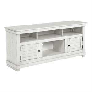 Pemberly Row 60 Inch TV Stand Media Cabinet 2 Doors 4 Shelves in White Wood