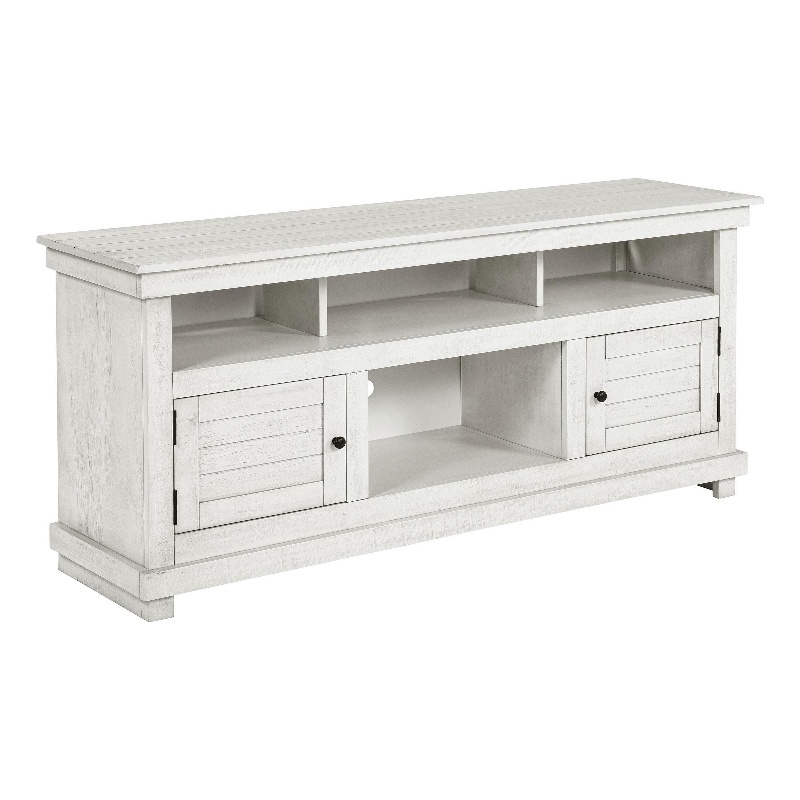 Pemberly Row 60 Inch TV Stand Media Cabinet 2 Doors 4 Shelves in White Wood