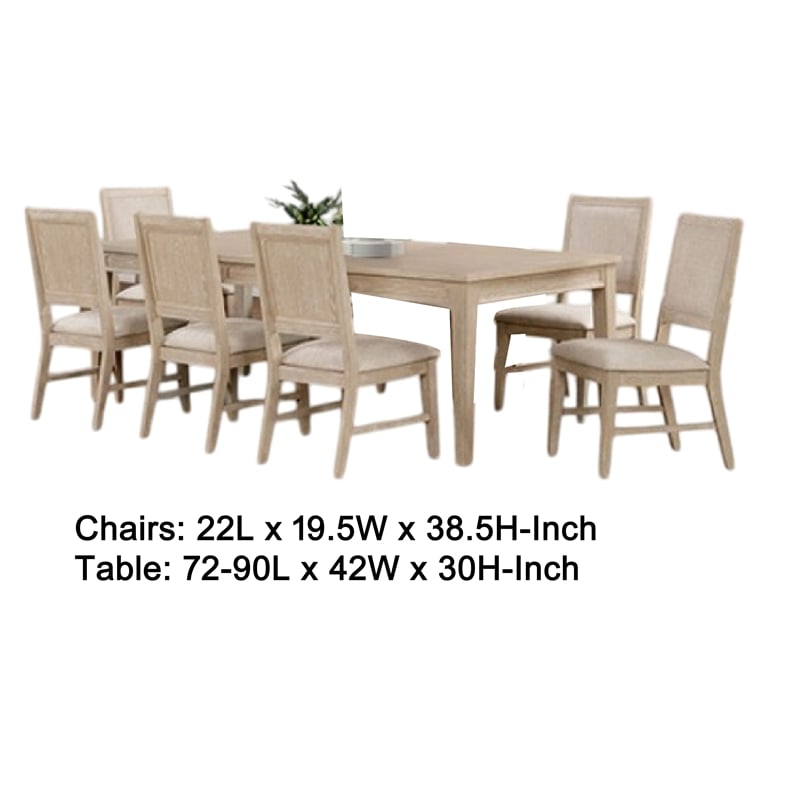Pemberly Row 7 Piece Dining Table Set Extendable 6 Fabric Chairs Brown Wood