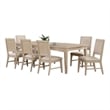Pemberly Row 7 Piece Dining Table Set Extendable 6 Fabric Chairs Brown Wood