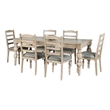 Pemberly Row 7 Piece Dining Table Set Turned Legs 6 Fabric Chairs Light Brown