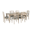 Pemberly Row 7 Piece Dining Table Set Turned Legs 6 Fabric Chairs Light Brown