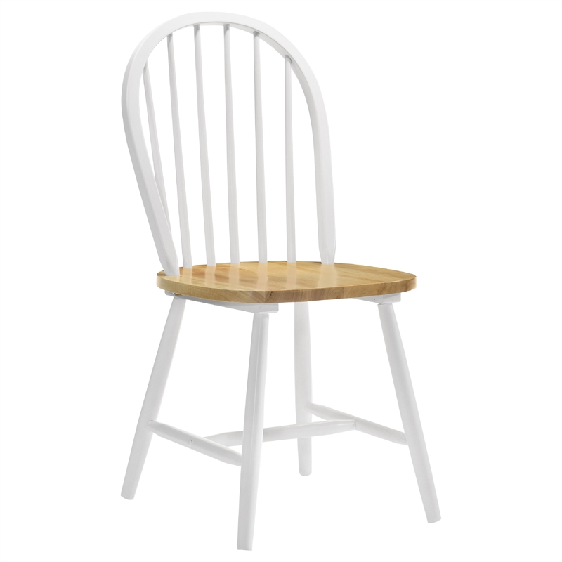 Pemberly Row Round Dining Table and 4 Chairs Set Drop Leaf in White and Brown