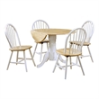 Pemberly Row Round Dining Table and 4 Chairs Set Drop Leaf in White and Brown