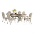 Pemberly Row 7Pc Dining Table Set with Fabric Chairs in Antique White Solid Wood