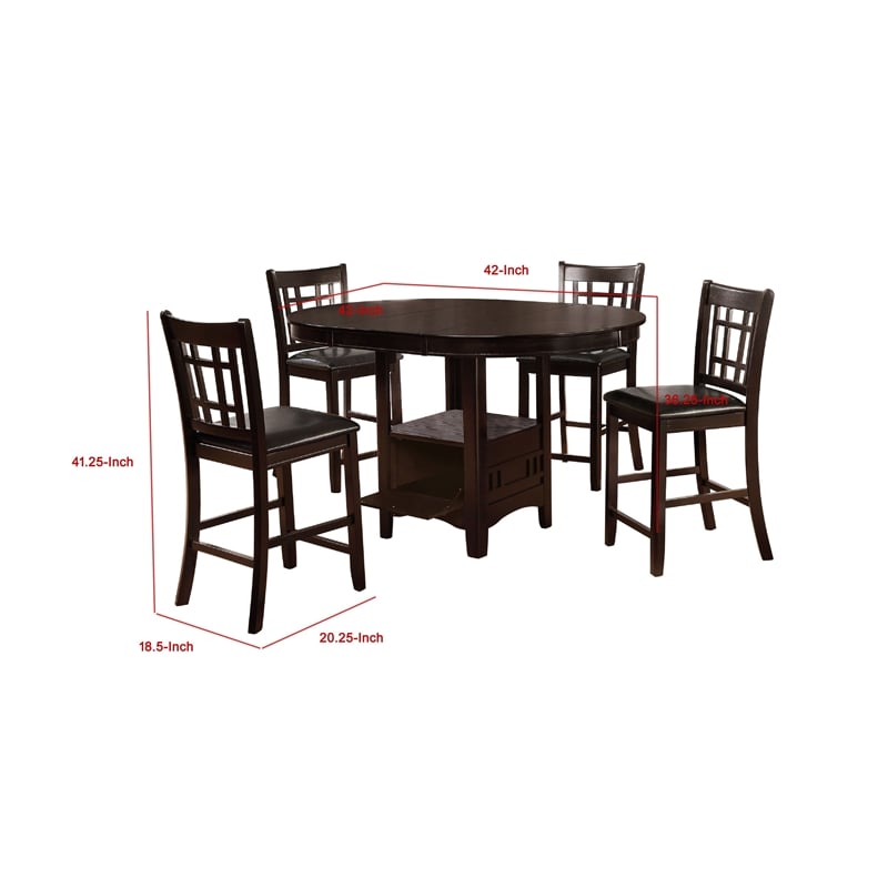 Pemberly Row 5Pc Counter Height Dining Table Set with 4 Chairs Expandable Leaf