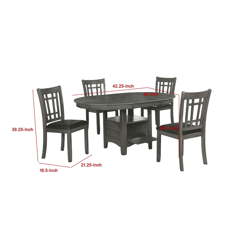 Pemberly Row 5 Piece Dining Set in Gray 4 Padded Chairs Expandable Leaf