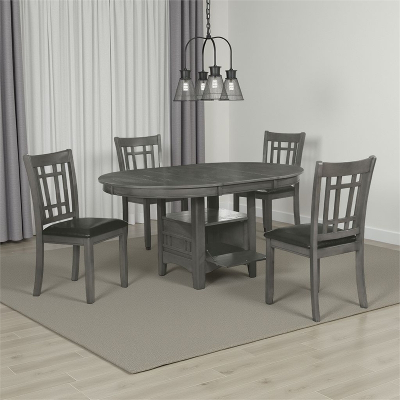 Pemberly Row 5 Piece Dining Set in Gray 4 Padded Chairs Expandable Leaf