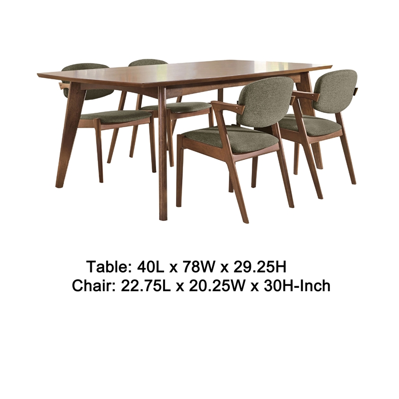 Pemberly Row 5 Piece Dining Table and 4 Chair Set in Gray and Walnut Brown