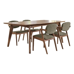 Pemberly Row 5 Piece Dining Table and 4 Chair Set in Gray and Walnut Brown