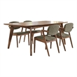 Pemberly Row 5 Piece Dining Table and 4 Chair Set in Gray and Walnut Brown