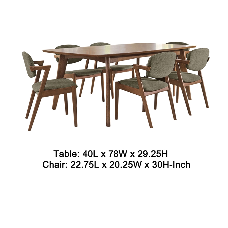 Pemberly Row 7 Piece Dining Table and 6 Chair Set in Gray and Walnut Brown