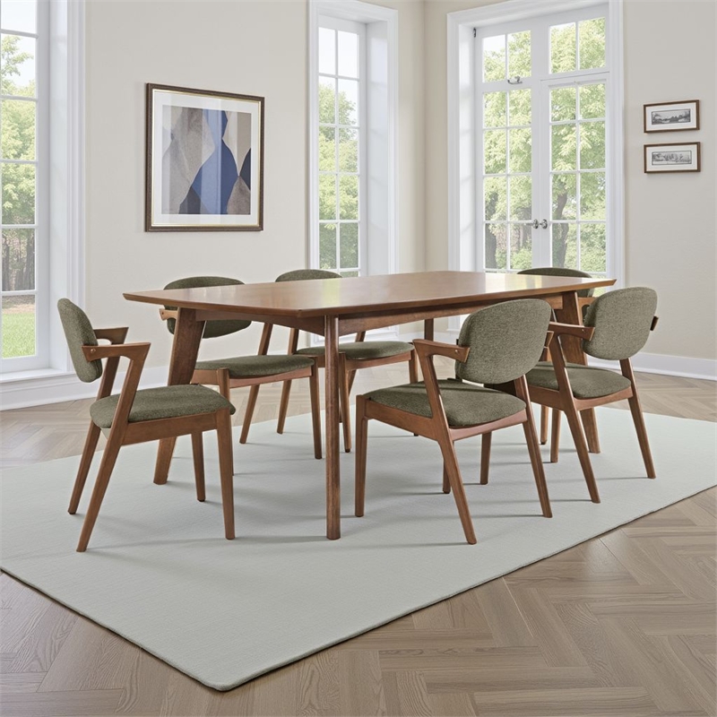 Pemberly Row 7 Piece Dining Table and 6 Chair Set in Gray and Walnut Brown