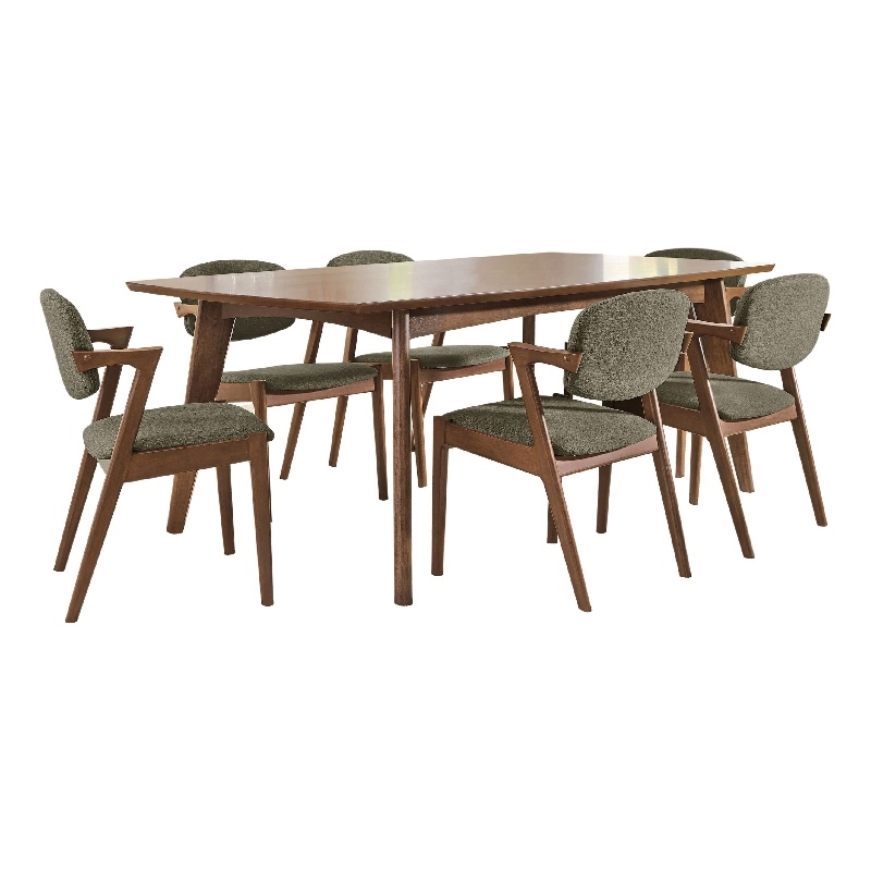 Pemberly Row 7 Piece Dining Table and 6 Chair Set in Gray and Walnut Brown